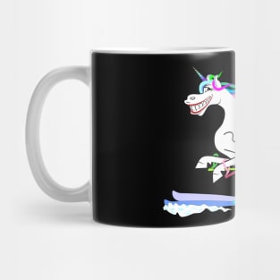 Unicorn funny skiing through the snow with colorful mane and tail Mug